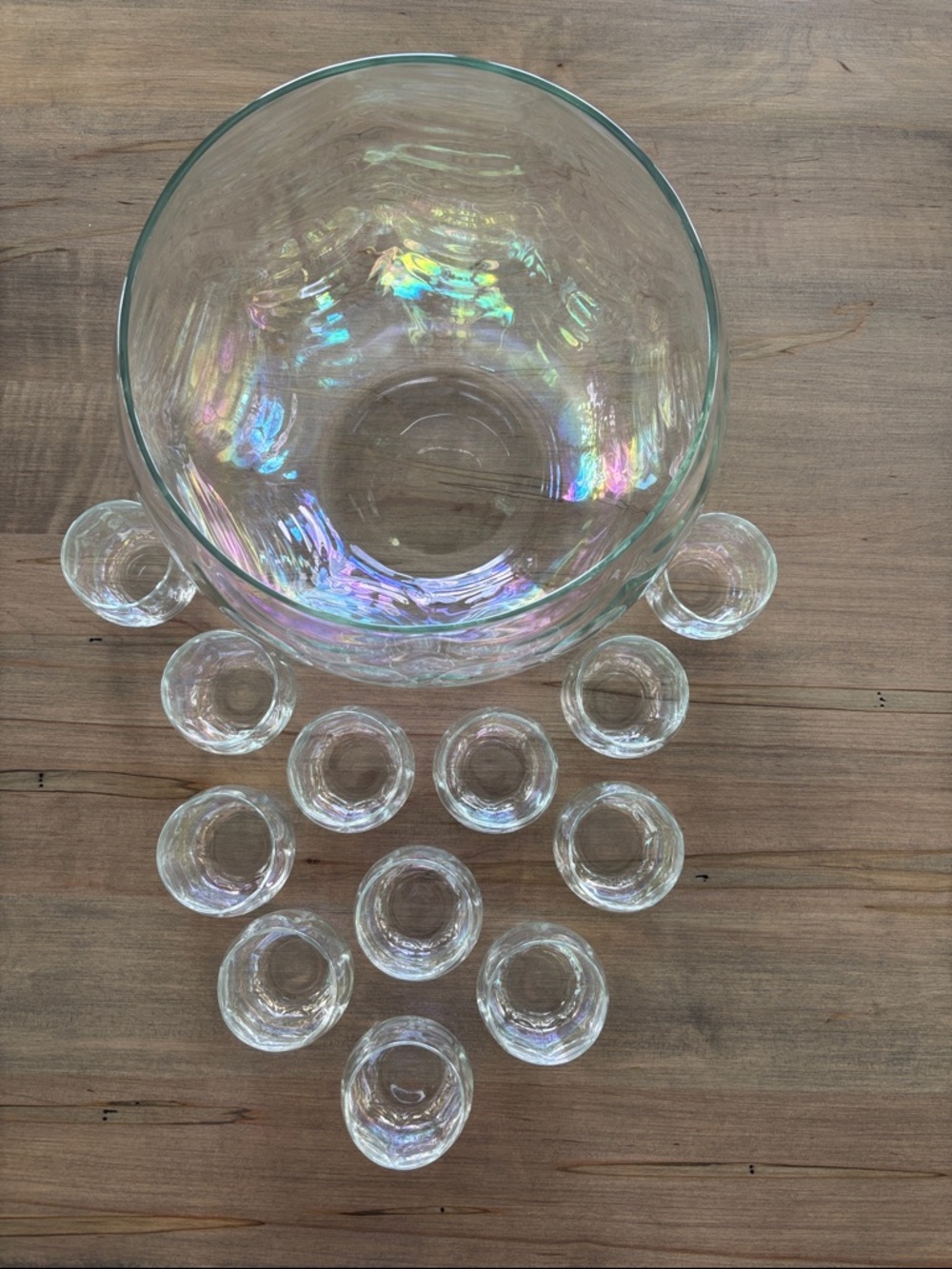 Iridescent Glass Punch Bowl with 12 Cups